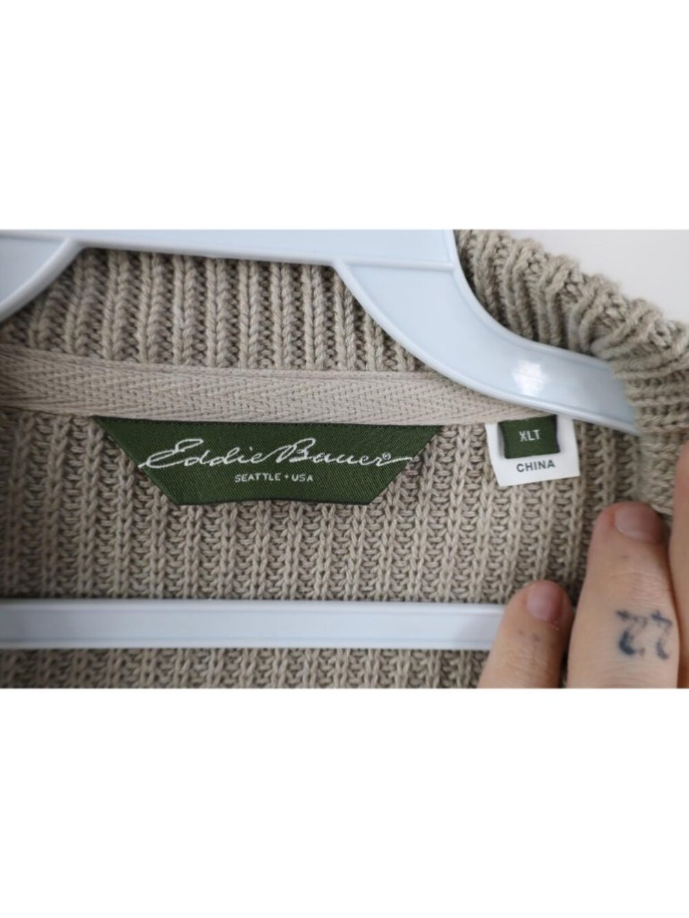 Vintage Eddie Bauer Mens XLT Blank Chunky Commando Ribbed Knit Henley Sweater - Picture 7 of 15